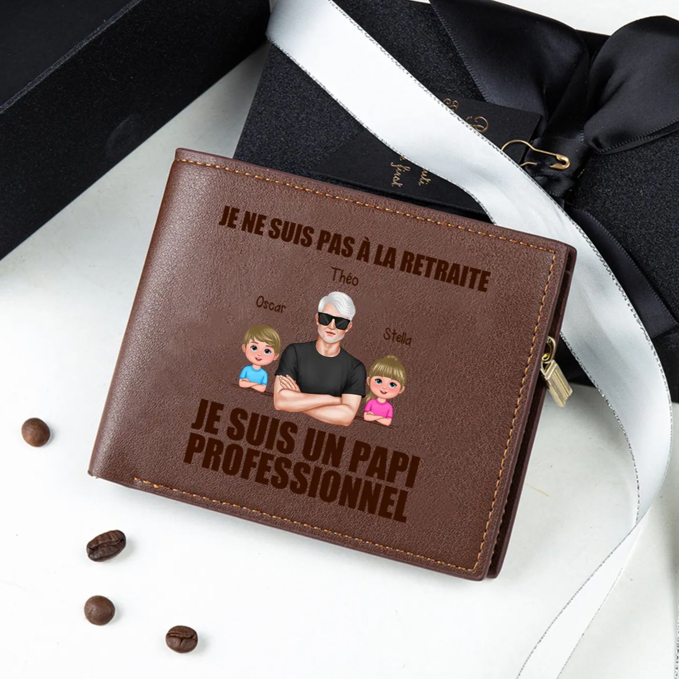 Portefeuille personnalisé en cuir PU, « Je suis un papi professionnel »