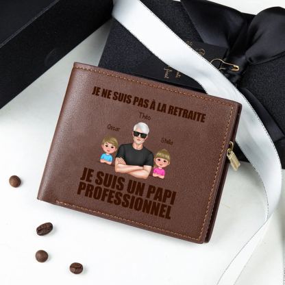 Portefeuille personnalisé en cuir PU, « Je suis un papi professionnel »