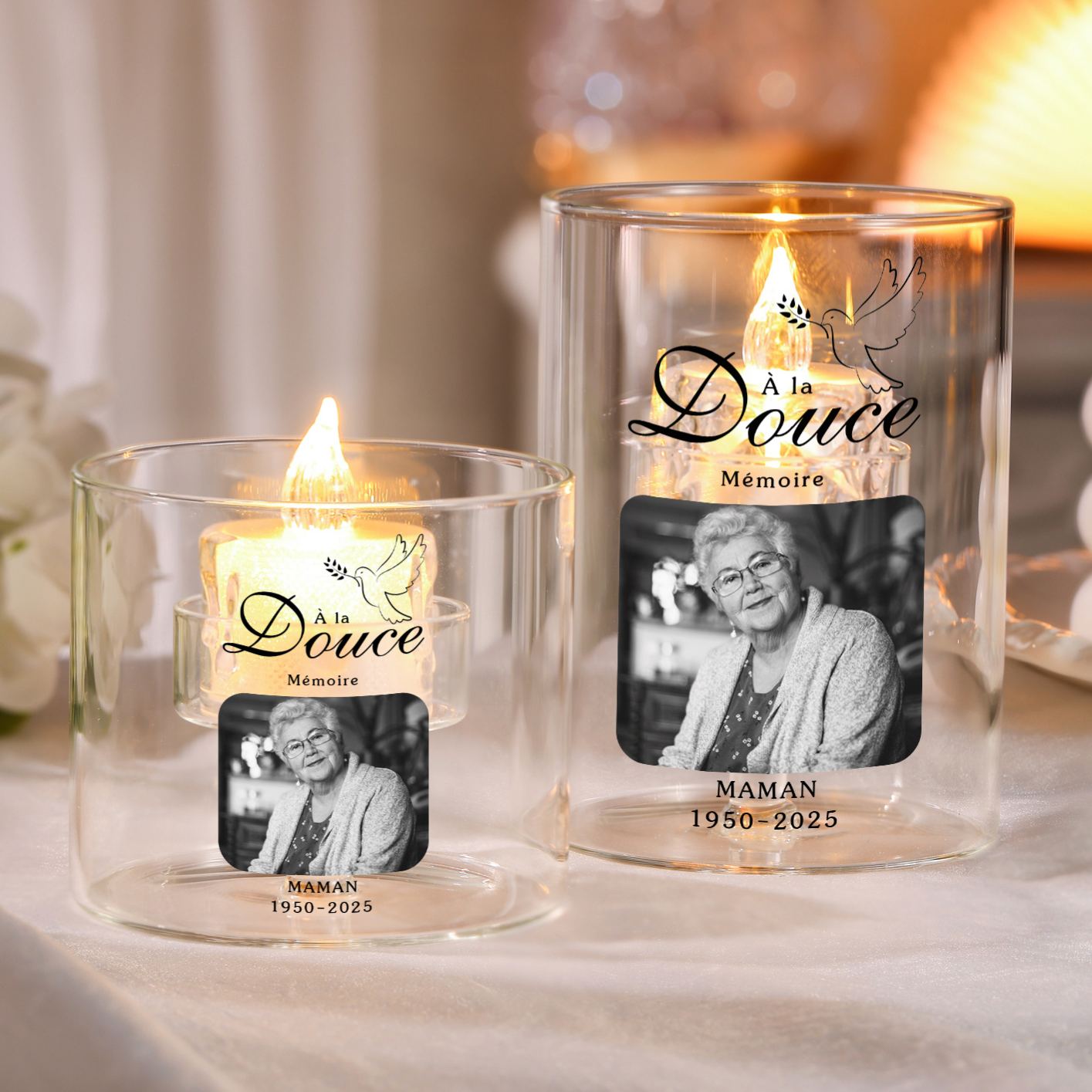 Photophore Souvenir Colombe En Verre – à la douce memoire, Bougeoir sans bougie