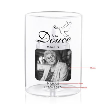 Photophore Souvenir Colombe En Verre – à la douce memoire, Bougeoir sans bougie