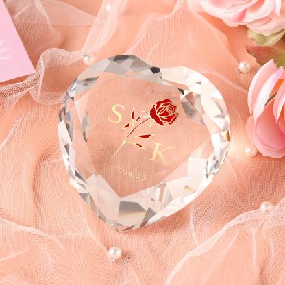 Décoration Cristal Cœur 2 Lettres Personnalisées avec Date pour Couple