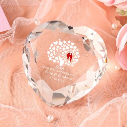 Décoration Cristal Cœur 2 Prénoms Personnalisés avec Texte et Date pour Couple