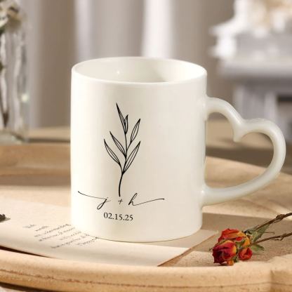 Mug en Céramique Personnalisable à Anse en Forme de Cœur pour Couple/Anniversaire