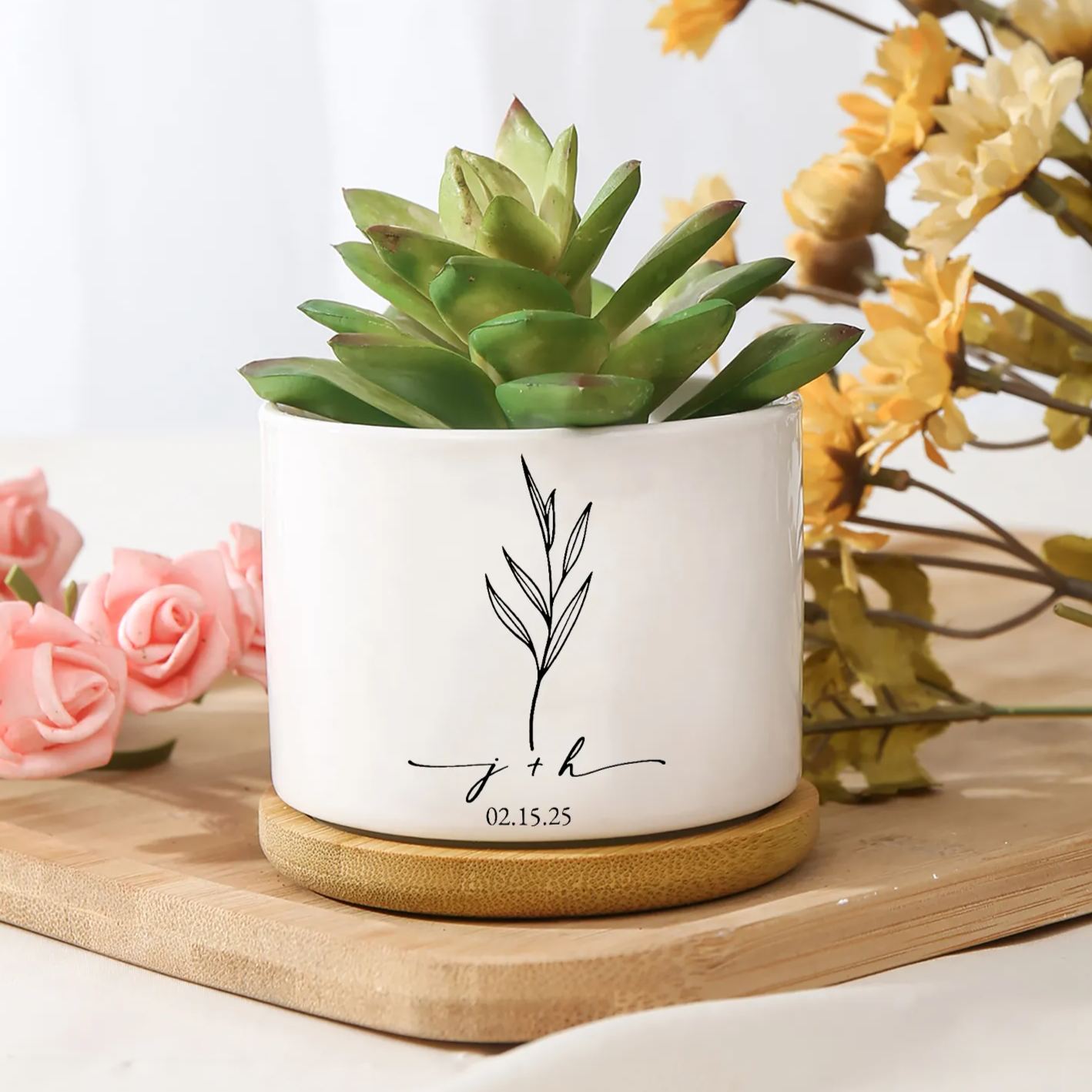 Pot céramique personnalisé avec base pour Couple/Mariage/Fiançailles