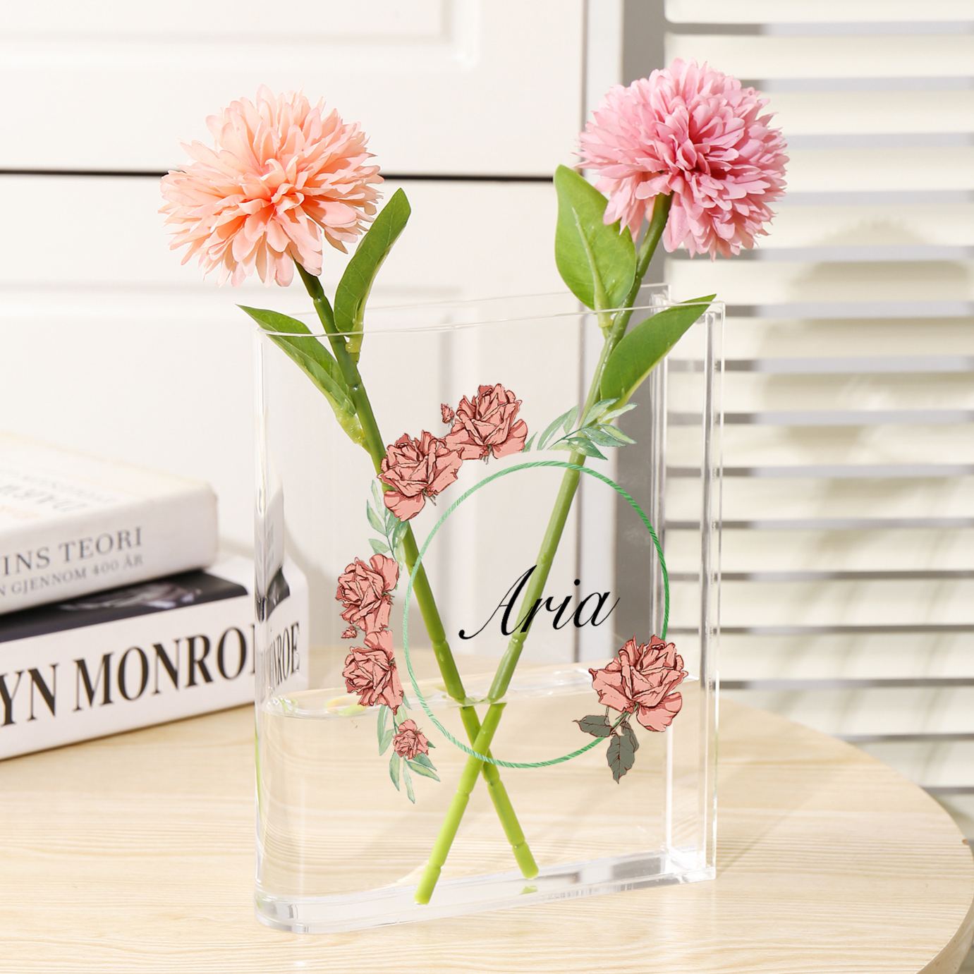 Vase Livre Acrylique Personnalisé Fleurs du mois et Nom