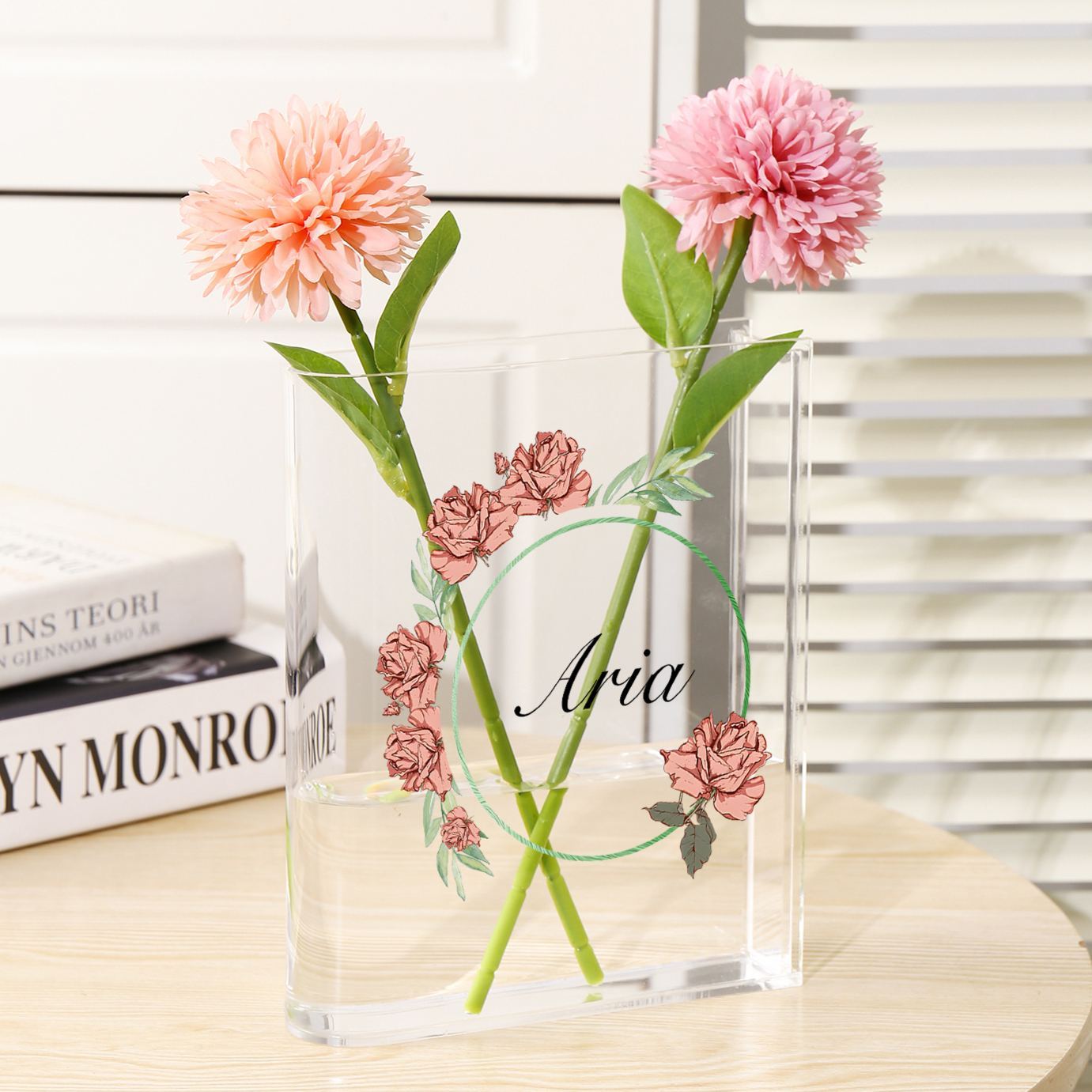 Vase Livre Acrylique Personnalisé Fleurs du mois et Nom