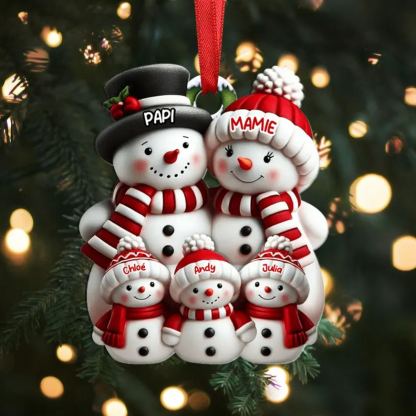 Décoration Sapin de Noël - Bonhommes de Neige Famille Personnalisé avec Noms