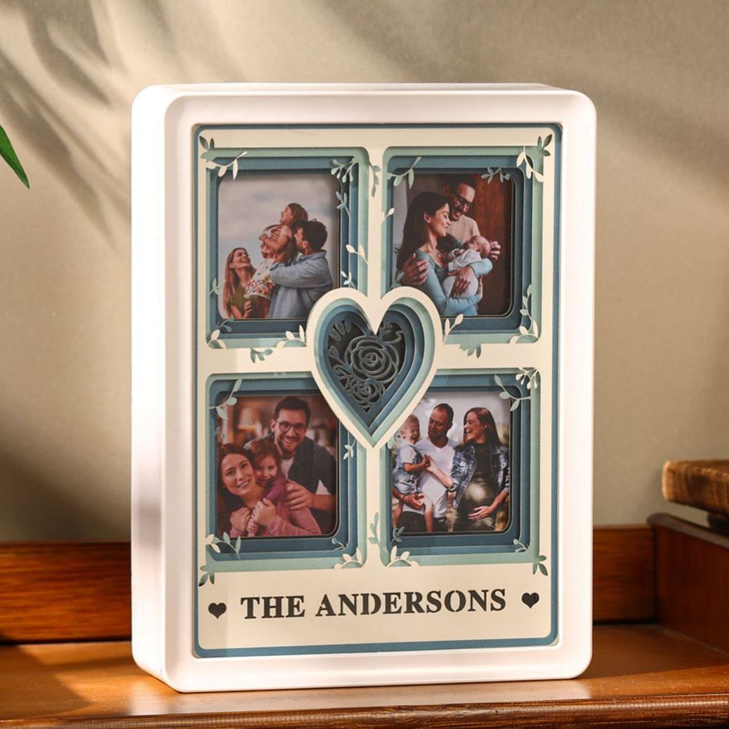 Cadre Photo Lumineux Personnalisé avec Cœur Sculpté en Papier Découpé