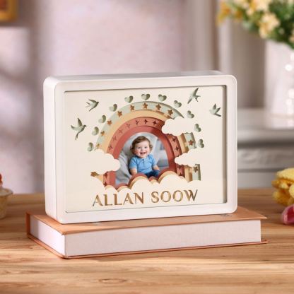 Cadre Photo Lumineux 3D en Papier Découpé Arc-en-ciel pour Enfant