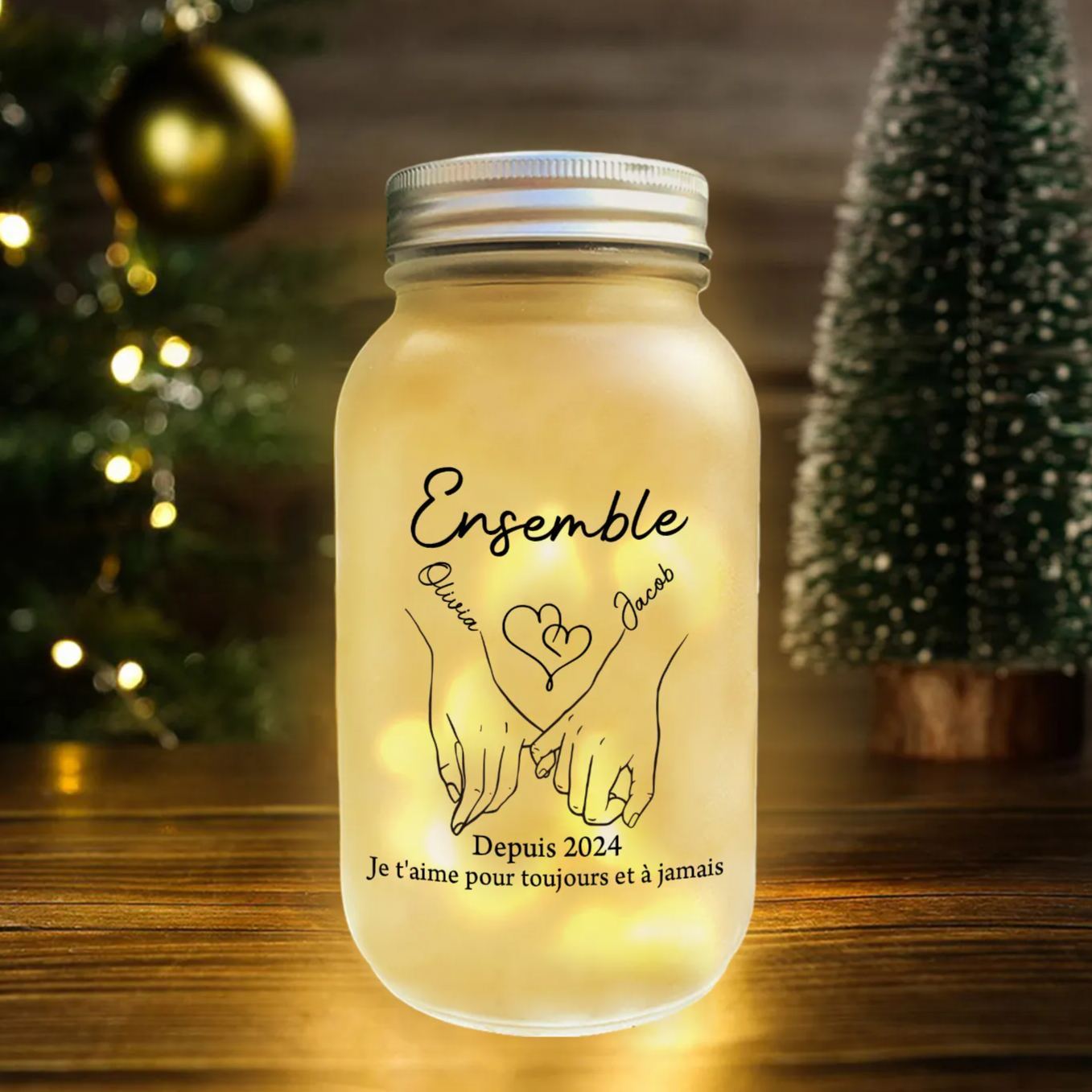 Bocal LED Solaire Couple Bouteille Lumineuse Personnalisée