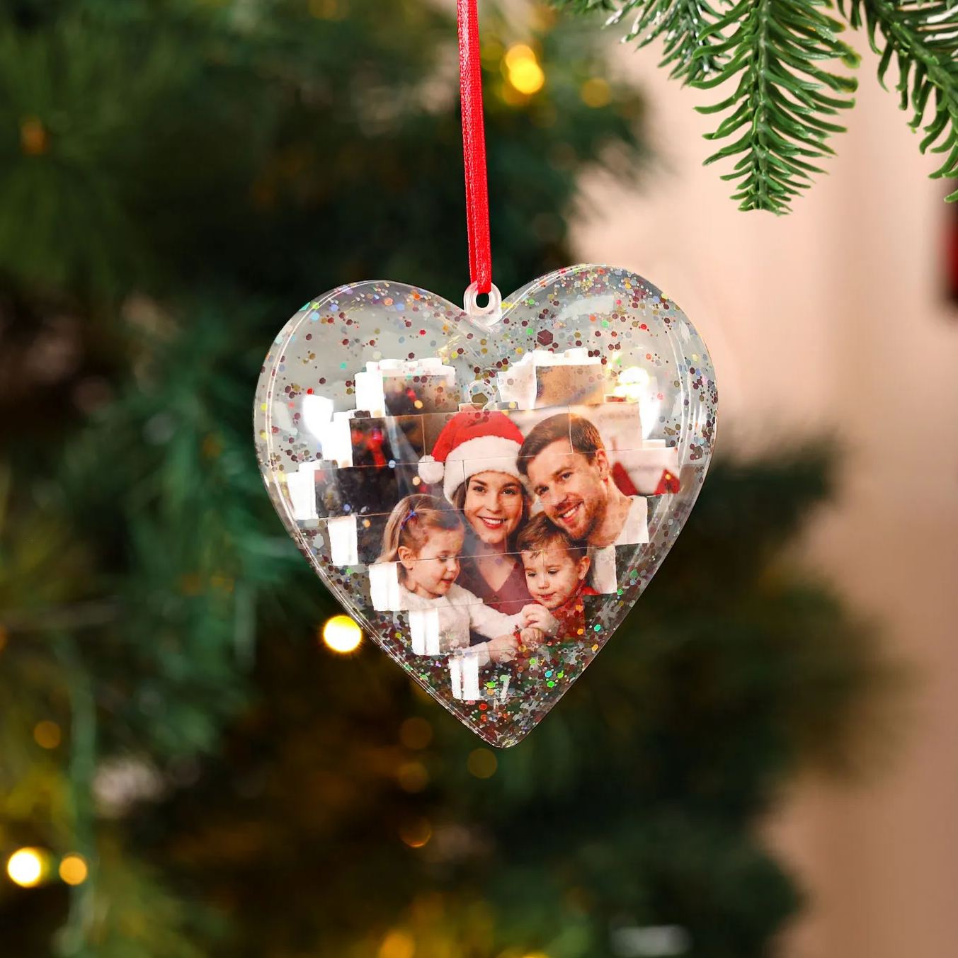 Boule de Noël en Puzzle Cœur avec Photo Personnalisée