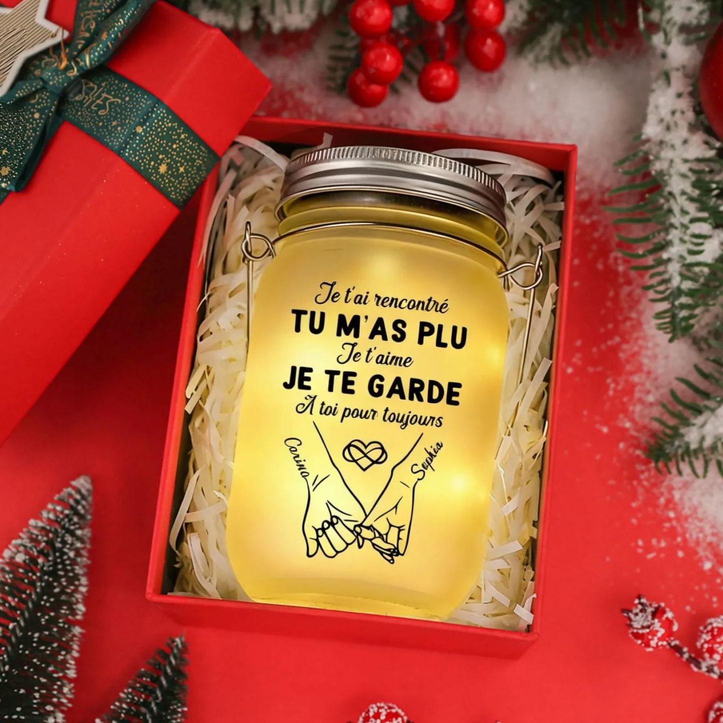 Bouteille Lumineuse Personnalisé – Bocal lumineux Solaire Couple « promesse du petit doigt »