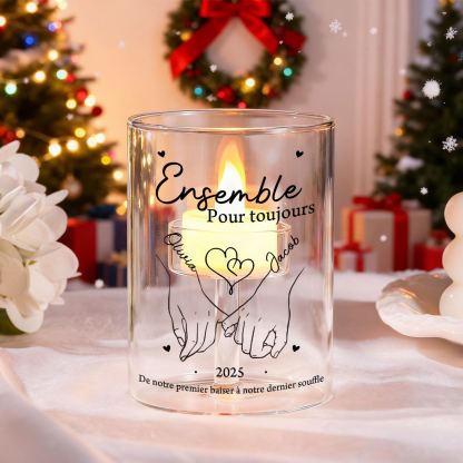 Bougeoir en verre personnalisé – Photophore Couple main dans la main
