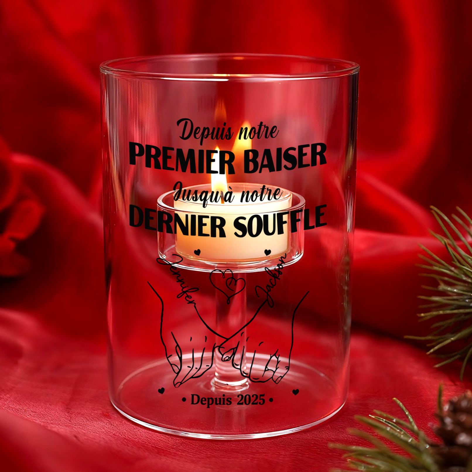 Bougeoir en Verre personnalisé sans bougoie - Depuis notre premier baiser jusqu'à notre dernier souffle