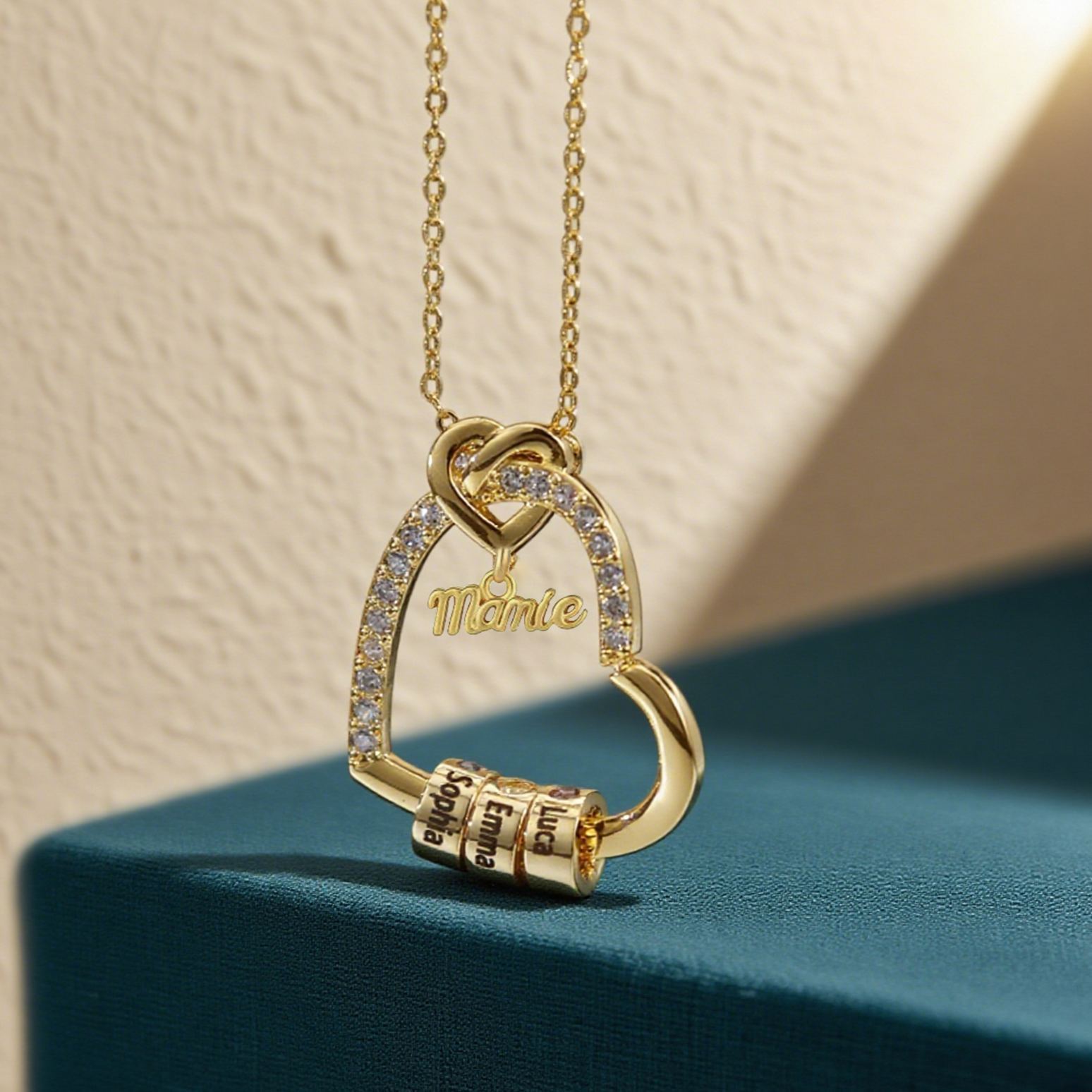 Collier Mamie Personnalisé avec 1-5 Prénoms et Pierres de Naissance Collier Cœur pour Grand-Mère | Jessemade