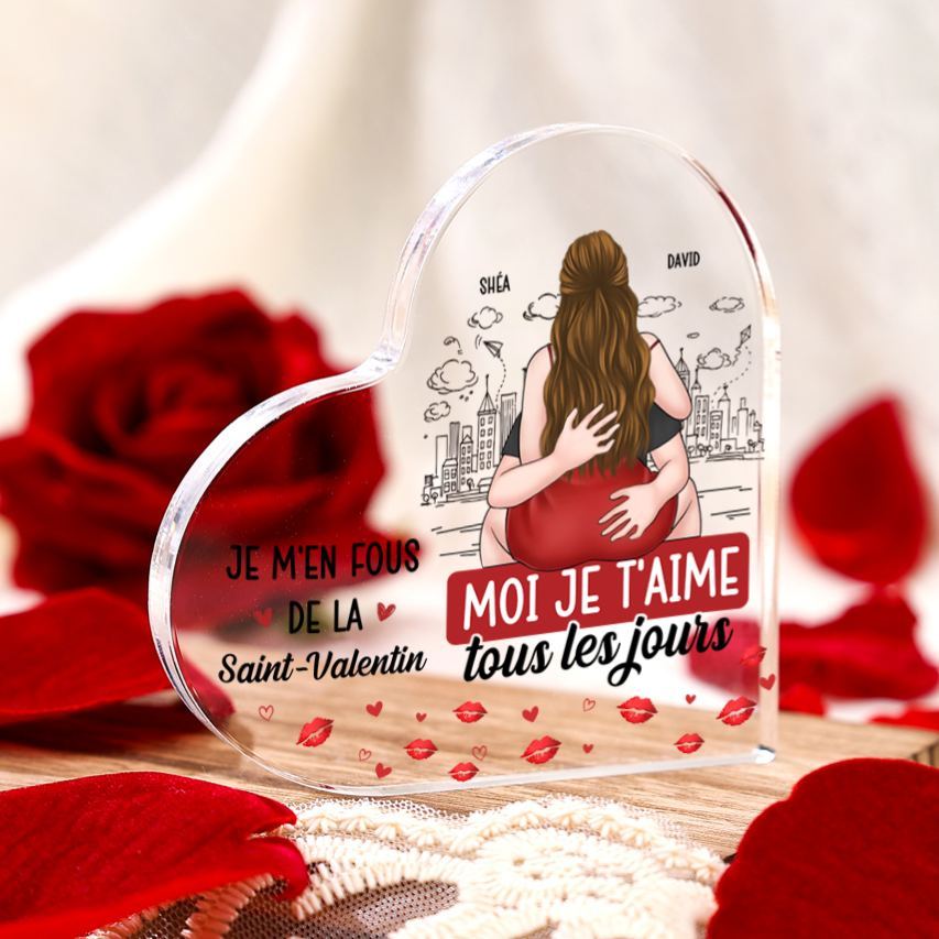 Plaque Acrylique Cœur Personnalisée – « Je t’aime tous les jours » – – Cadeau Saint-Valentin pour Couple