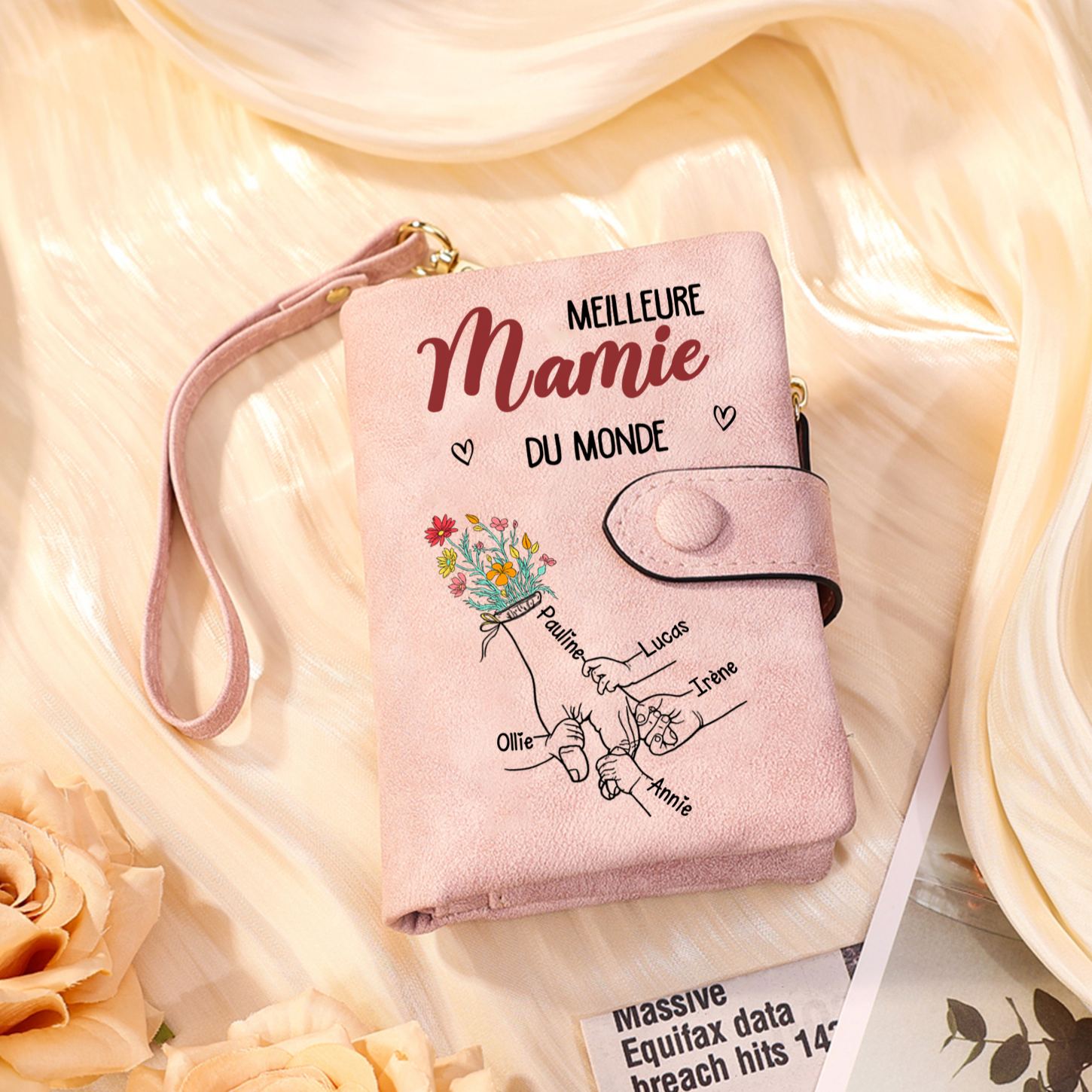 Portefeuille / Pochette Personnalisée « Meilleure Maman ou Mamie du Monde » avec Prénoms des Enfants