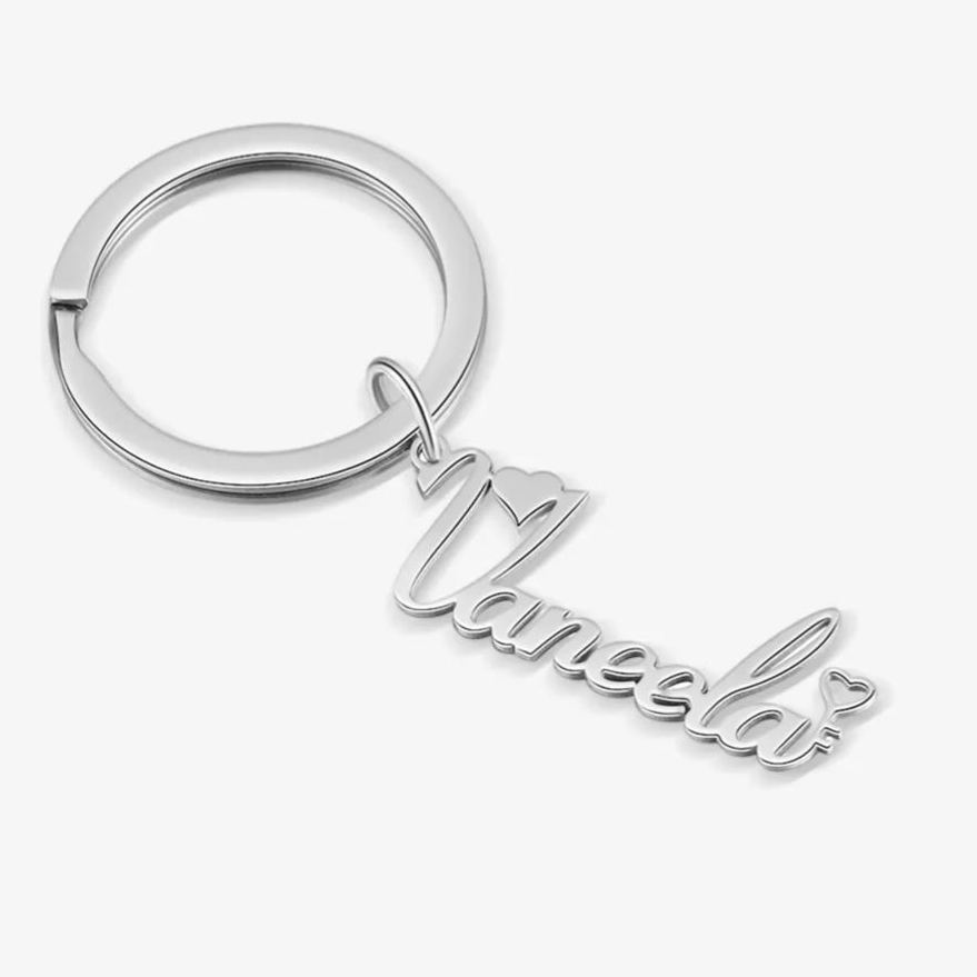 Porte-clés Cœur Prénom Personnalisé en Acier inoxydable