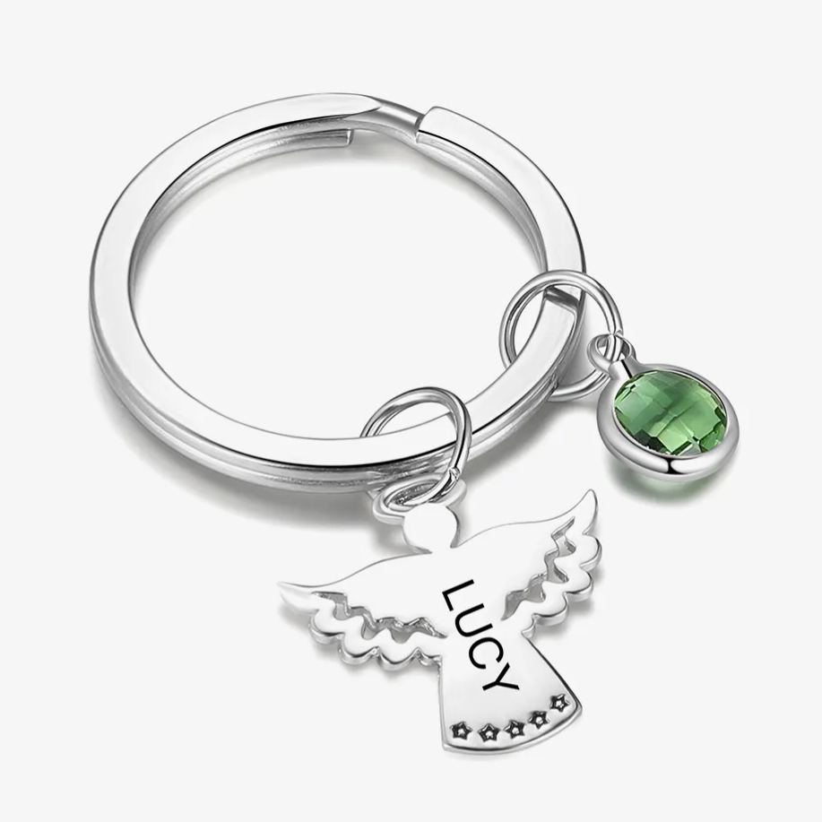 Porte-Clés Ange 1 Prénom Personnalisé avec Pierre de Naissance
