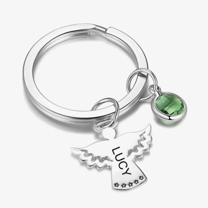 Porte-Clés Ange 1 Prénom Personnalisé avec Pierre de Naissance