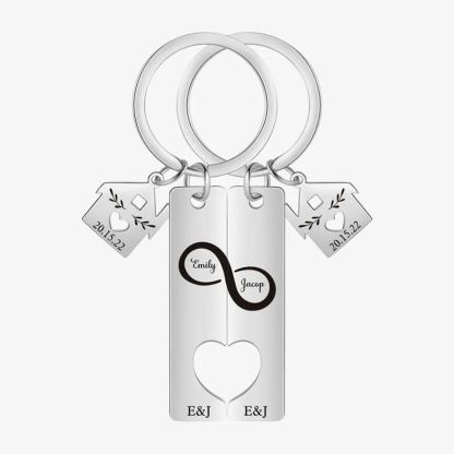 Porte-Clés Infini 2 Prénoms et 2 Lettres Personnalisés avec 2 Dates pour Couple