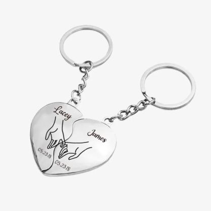 Porte-Clés Cœur 2 Prénoms Personnalisés avec Date pour Couple