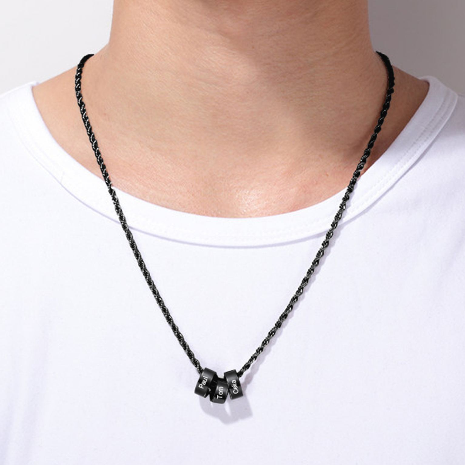 Collier à Breloques 1-5 Prénoms Personnalisés Collier Homme