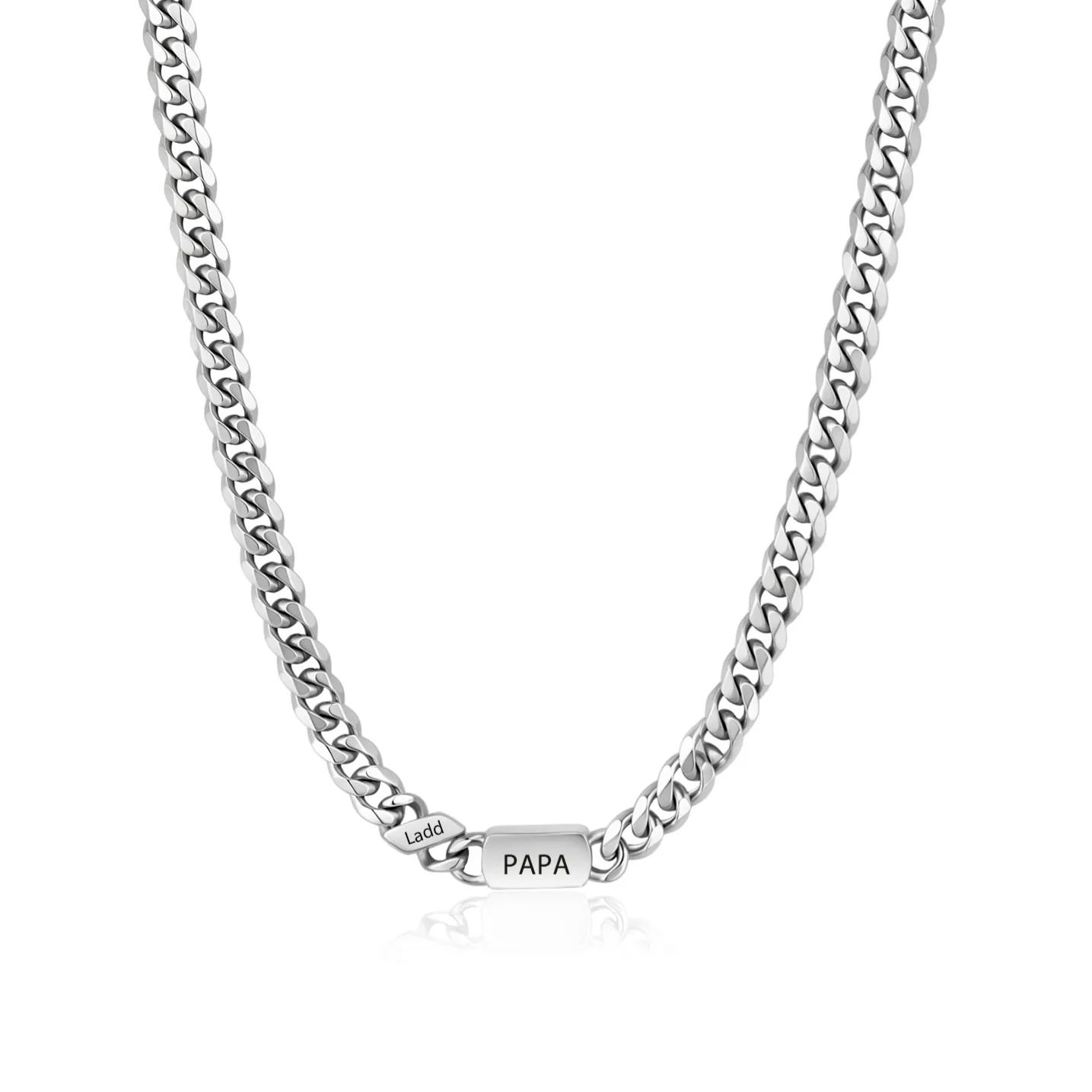 Collier Chaîne Cubaine Personnalisé pour Papa/Papi/Homme – 1 à 6 Prénoms et Texte Gravé | Cadeau Fête des Pères