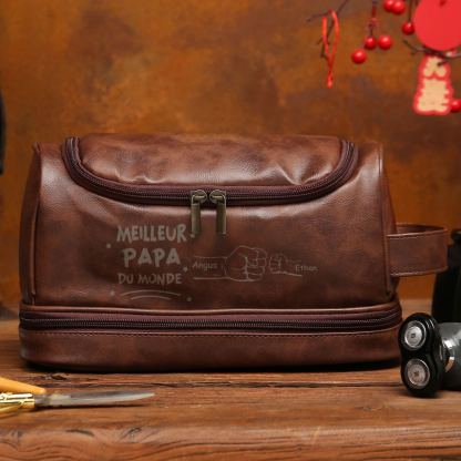 Trousse de toilette Personnalisée avec 2 Prénoms en motif Poing – Cadeau pour Papa | Jessemade