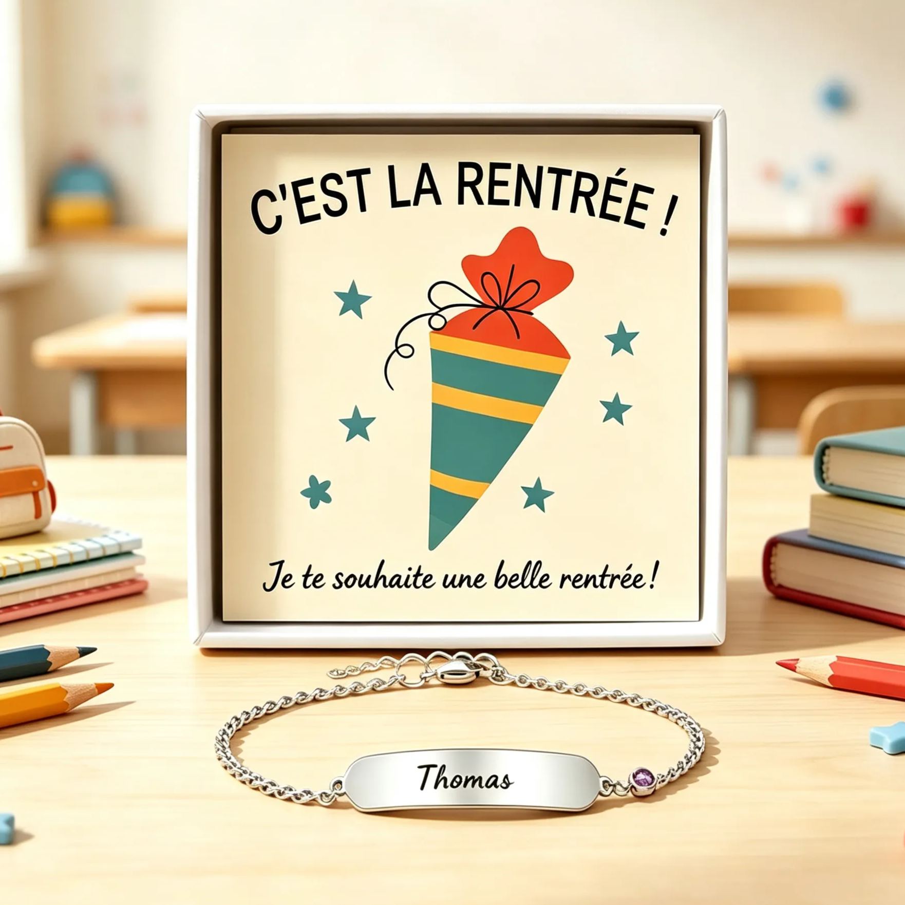 [Copy]Bracelet Enfant Personnalisé Prénom Gravé, avec Carte messesage « Tu peux tout réussir ! »