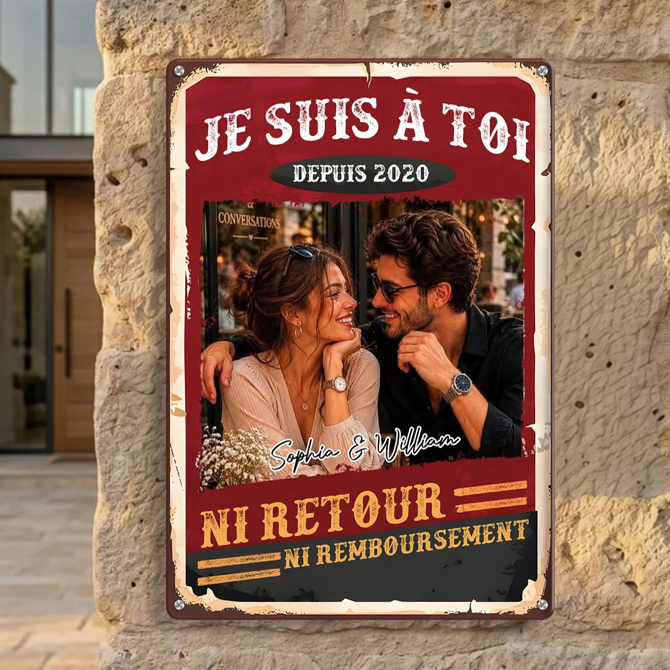Plaque en Métal Personnalisée Couple avec 2 Prénoms et Année – Décoration Murale Romantique