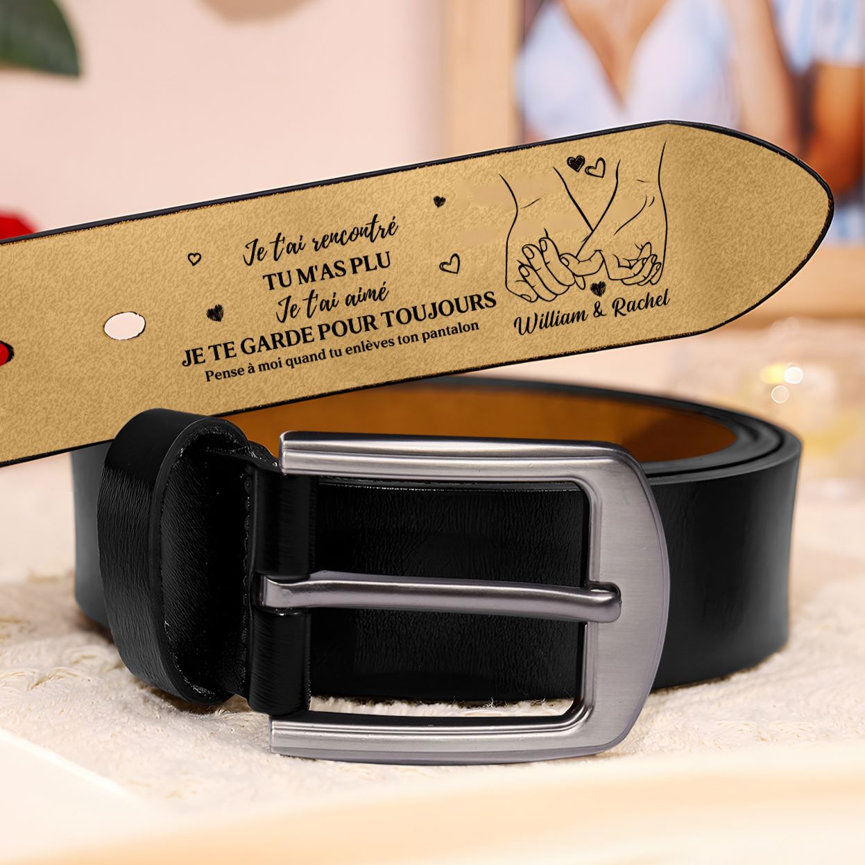 Ceinture Personnalisée avec Message d'Amour, Cadeau romantique pour Homme, Mari, Petit Ami