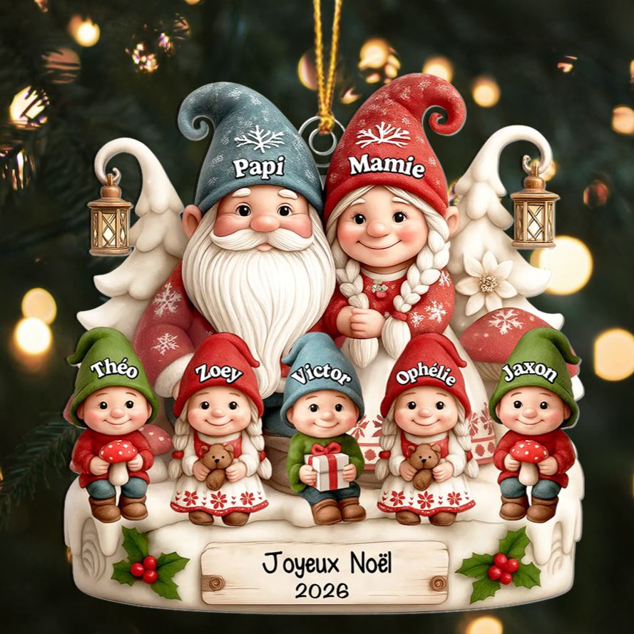 Décoration Sapin Noël Personnalisée avec une Famille de Lutins