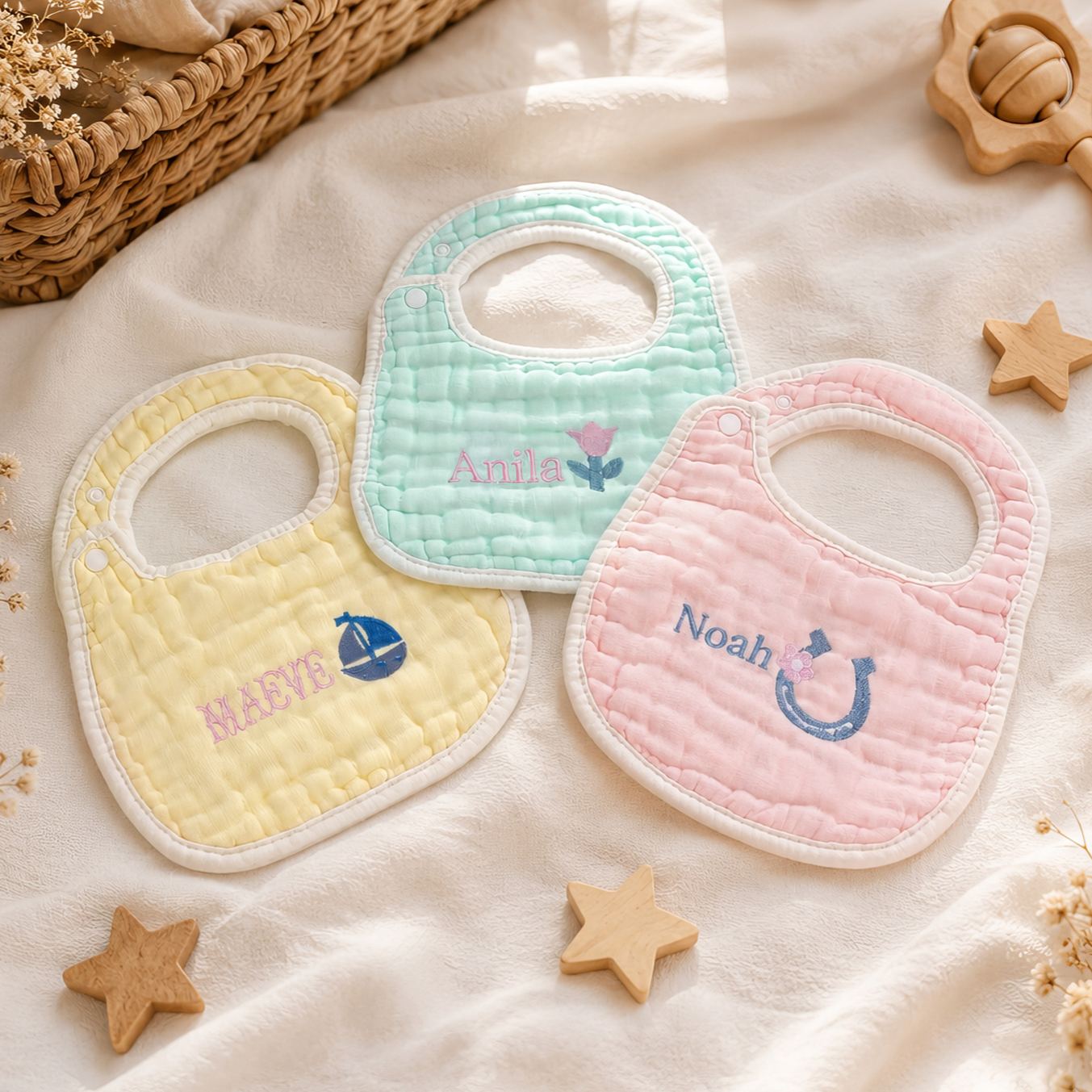 Bavoir en Coton Personnalisé avec Prénom Brodé, Cadeau de Naissance pour Bébé