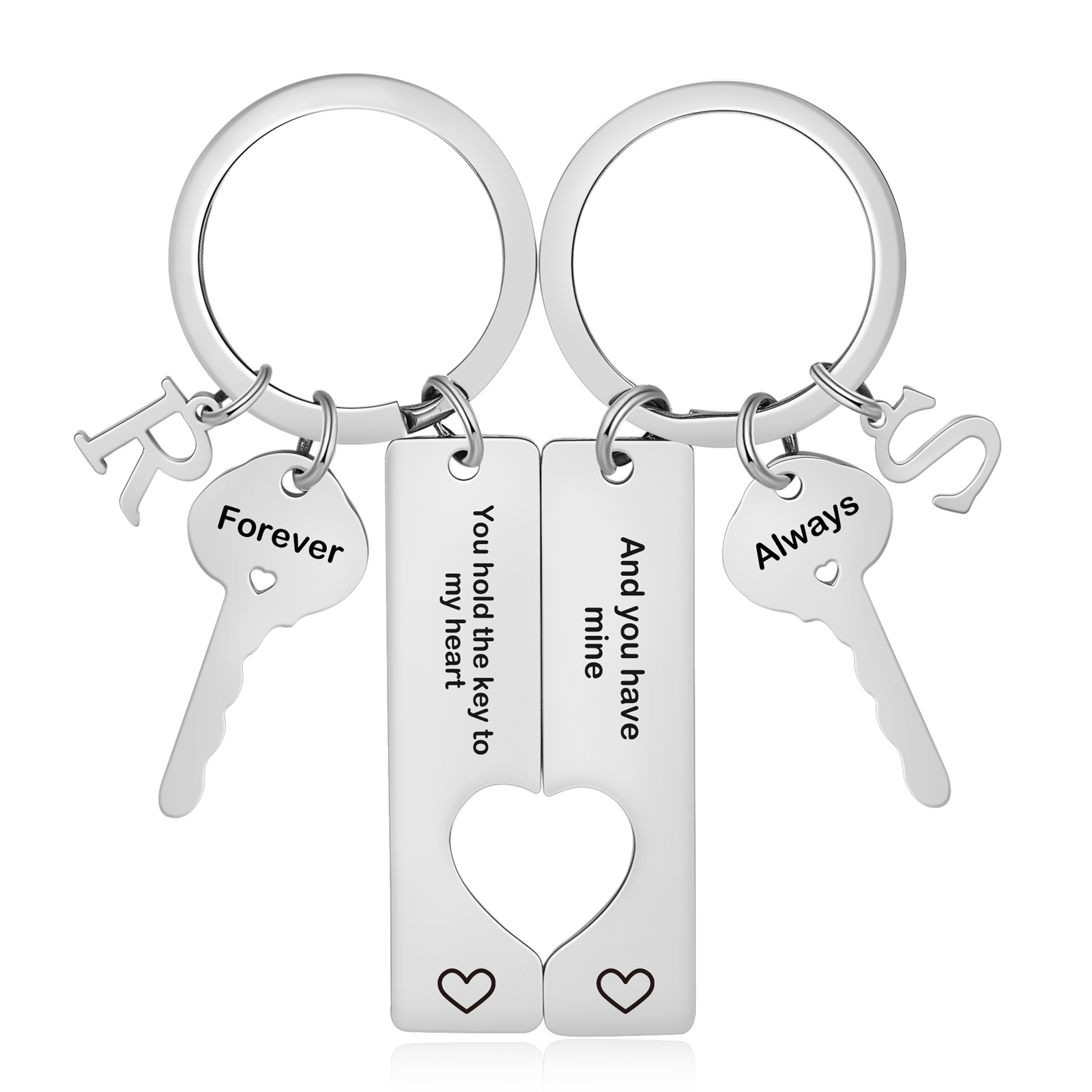 Porte-Clés pour Couple avec Cœur Découpé, Personnalisé avec Prénoms et Initiales, cadeau de Saint-Valentin