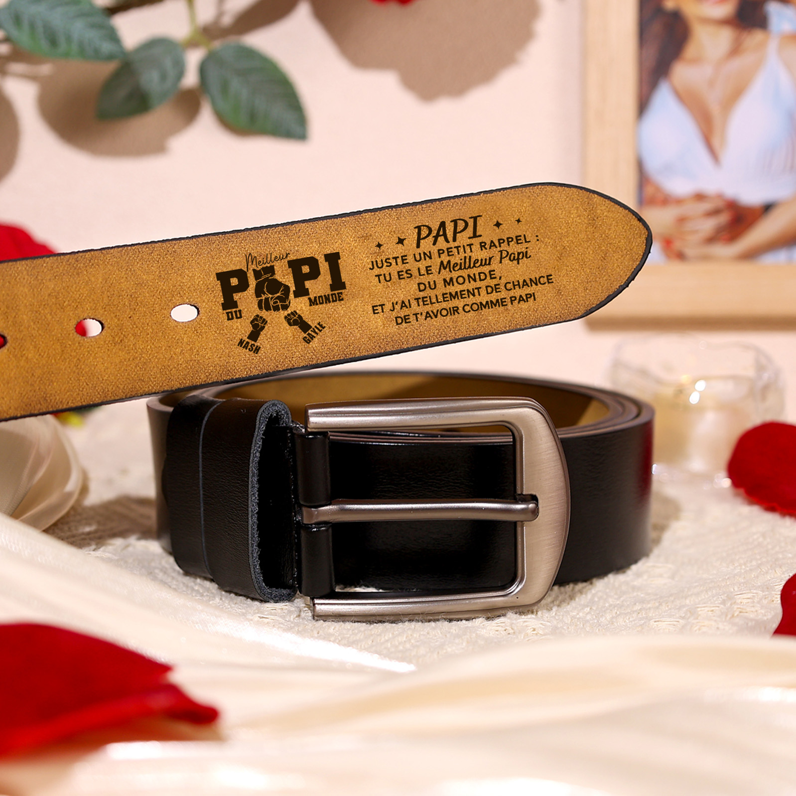 À mon Papi - Ceinture Personnalisée Cuir 1-4 Prénoms et Poings | Cadeau Fête des Grands-Pères | Jessemade