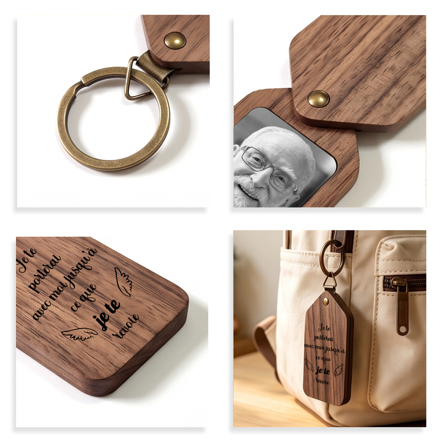 Porte-Clés Photo Personnalisé en Bois — Cadeau Commémoratif