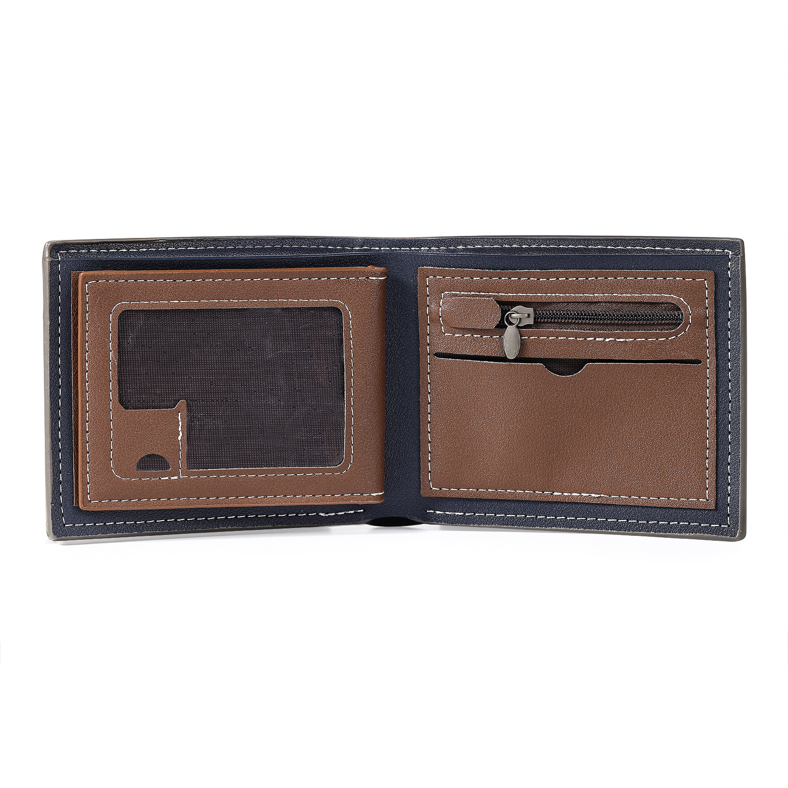 Portefeuille Homme Bicolore Personnalisé en cuir PU, à deux volets, personnalisé avec Photo, Calendrier, Initiales ou Prénom