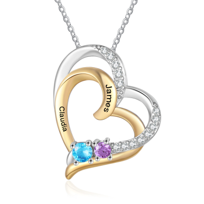 Collier cœur personnalisé avec 2 à 4 prénoms et pierre de naissance, cadeau pour elle | Jessemade