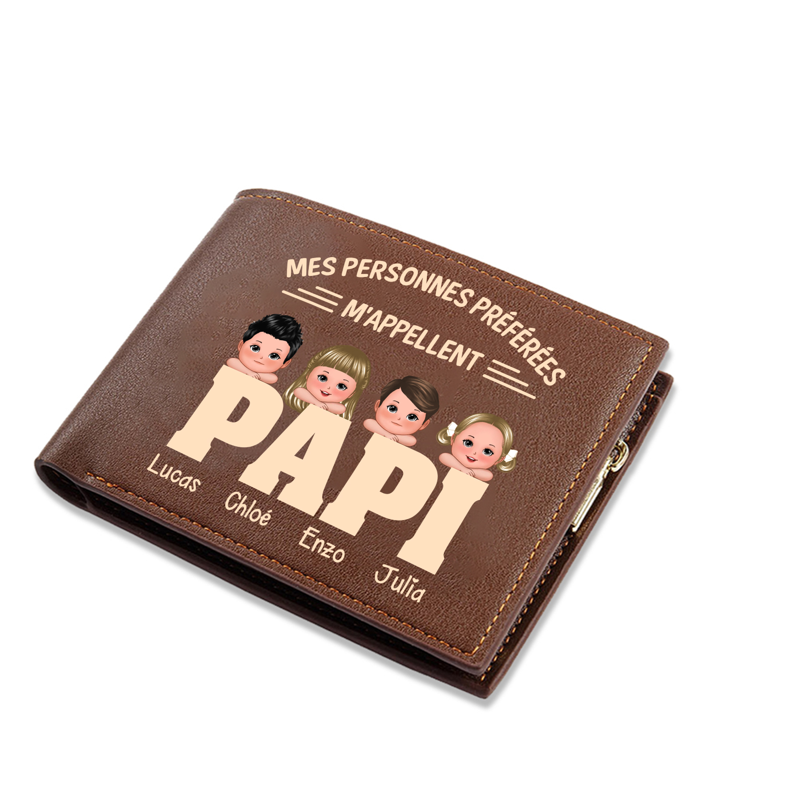 À mon Papi - Portefeuille Personnalisable avec 1-6 Prénoms imprimés avec « Mes personnes préférées m'appellent Papi » | Jessemade