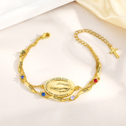 Bracelet avec prénom et pierre de naissance, bracelet croix pour elle