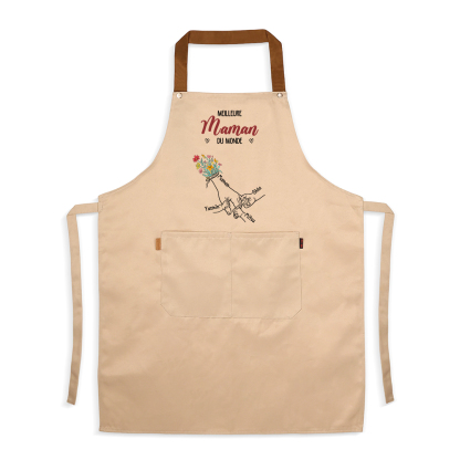 Tablier de Cuisine Personnalisé avec motif de mains et 2 à 7 Prénoms, cadeau pour Maman ou Mamie