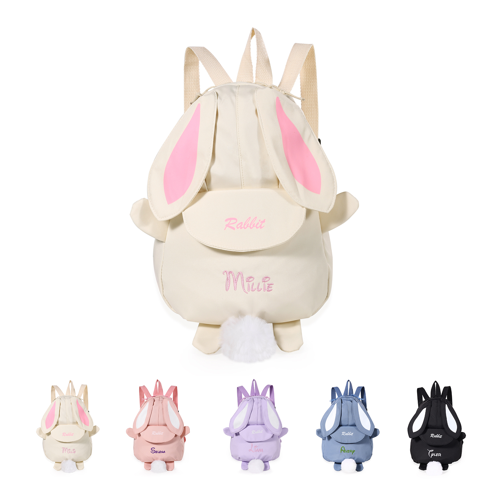 Sac à dos Personnalisé avec 1 Prénom, motif lapin mignon, 5 couleurs au choix | Cadeau Rentrée Scolaire | Jessemade