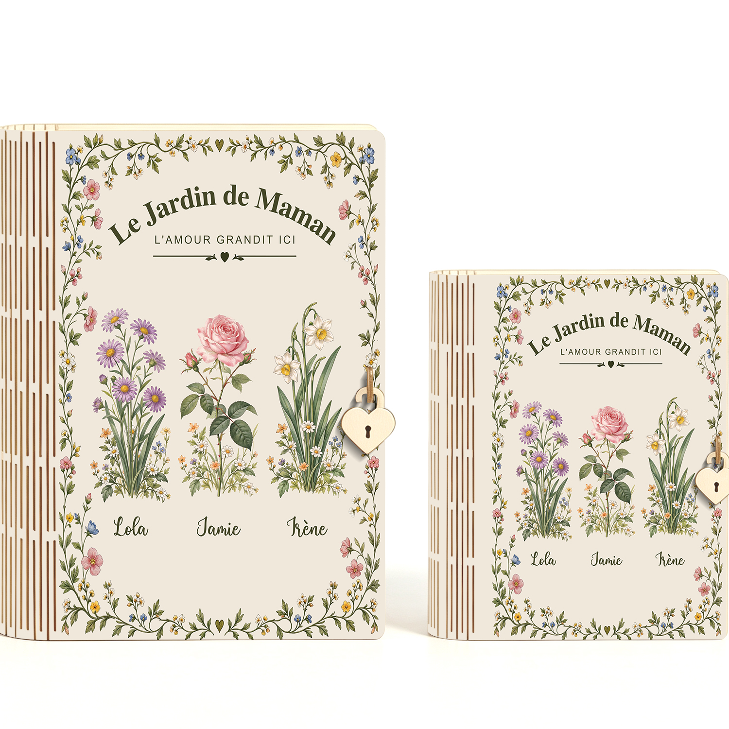 Boîte de Rangement Livre Personnalisée avec 1-10 Prénoms et Fleurs de Naissance – Cadeau Famille pour Maman ou Mamie
