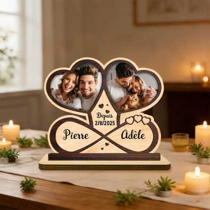 Plaque en Bois Personnalisée avec Photos, Prénoms et Date – Décoration Romantique pour Couples
