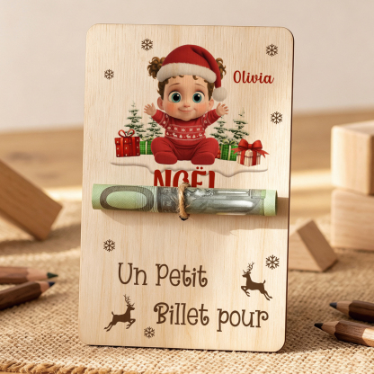 Porte-Billet en Bois Personnalisé avec Prénom pour offrir de l’argent à Noël aux enfants