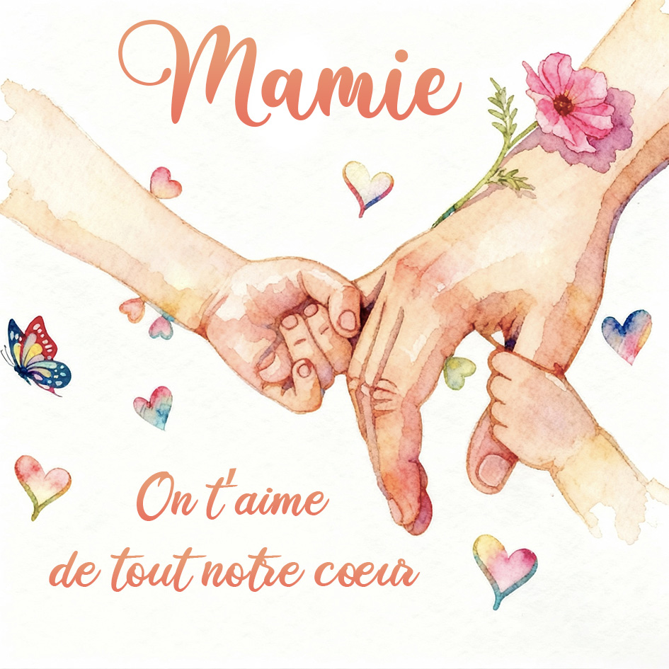 Carte Mamie et Petits-Enfants se tenant la main Cadeau pour Mamie, la fête des Grands‑Mères