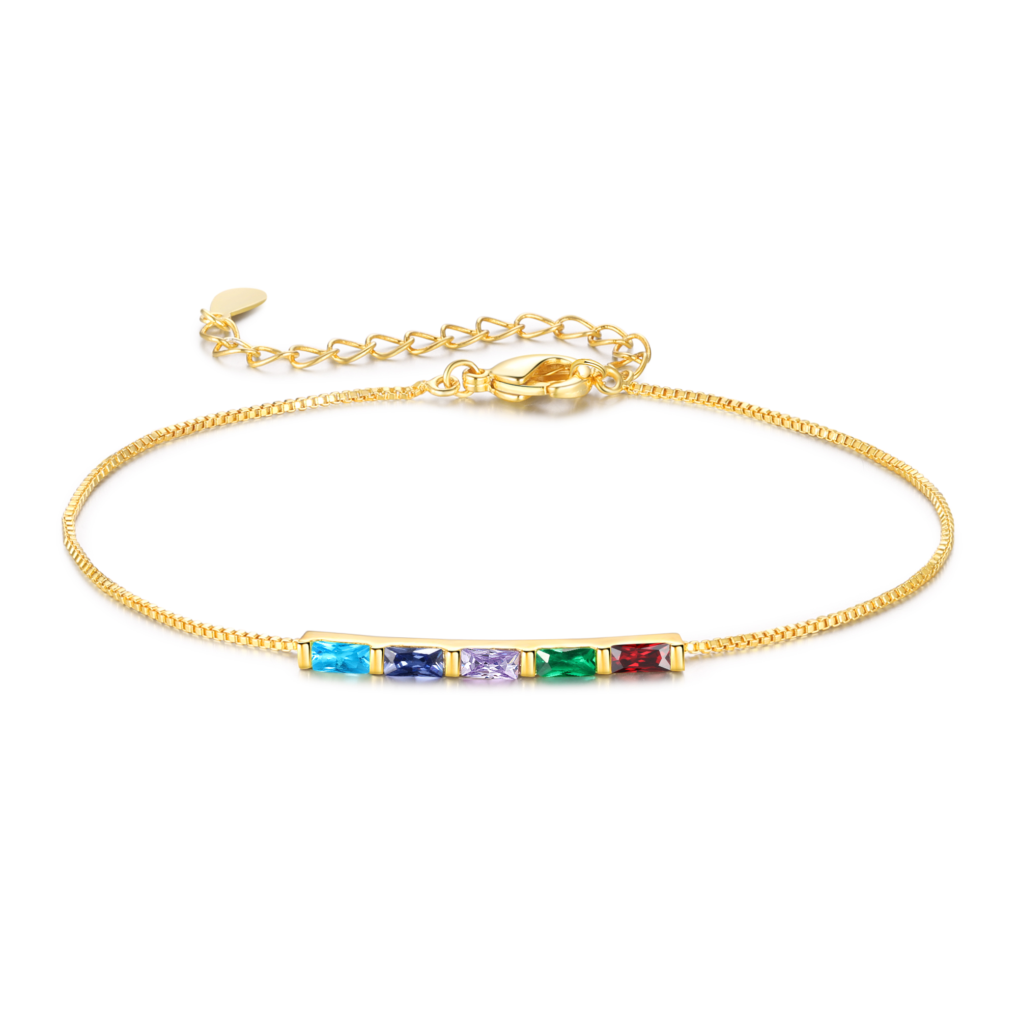 Bracelet Personnalisé à Pierres de Naissance – Chaîne Dorée Minimaliste Ajustable pour Femme