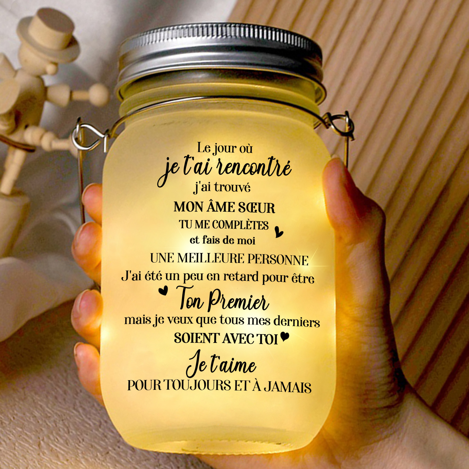 Bocal Lumineux avec Photo & Message d'Amour – Lampe Souvenir Personnalisée Couple