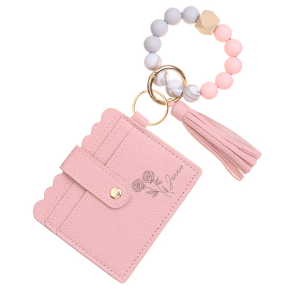 Porte-cartes Personnalisé à Fleur de Naissance avec Bracelet perlé détachable